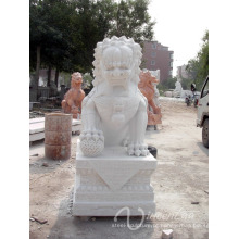 Decoração do jardim escultura em pedra branco leão escultura estátua de mármore